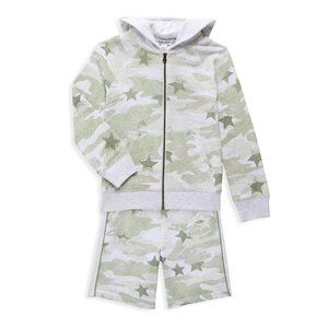 SPLENDID Grey & Green Star Camo 2 PC Set sz 5/6 NEW Kid's Hoodie & Shorts Outfit